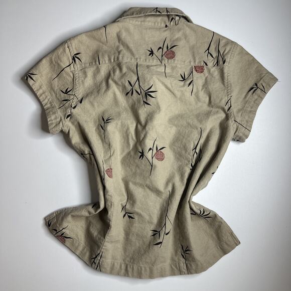 Linen Bamboo Print Shirt John Paul Richard M Cottage Naturecore Button Blouse - Picture 4 of 10